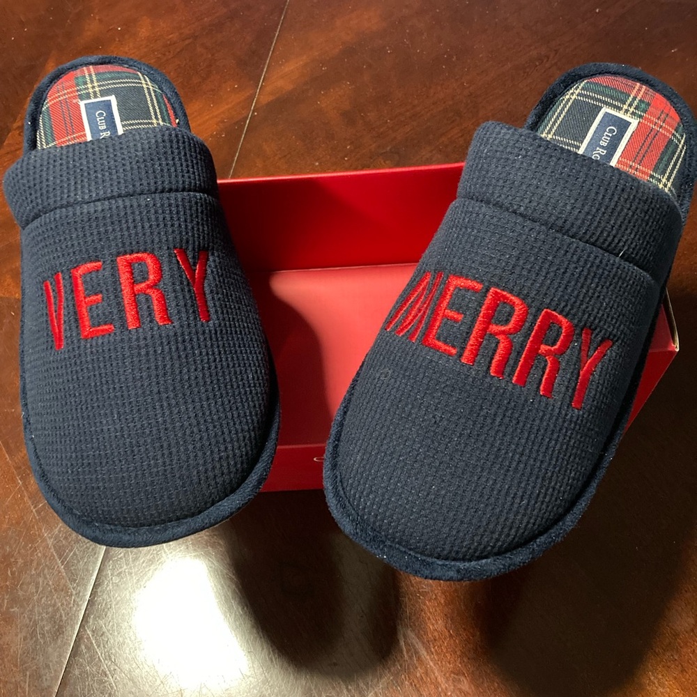 Club Room Navy and Red Slippers